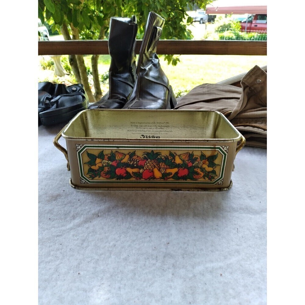 Vintage Pyrex Loaf Pan-England Teleflora Metal Handled Holder-Fruits 1981 #213